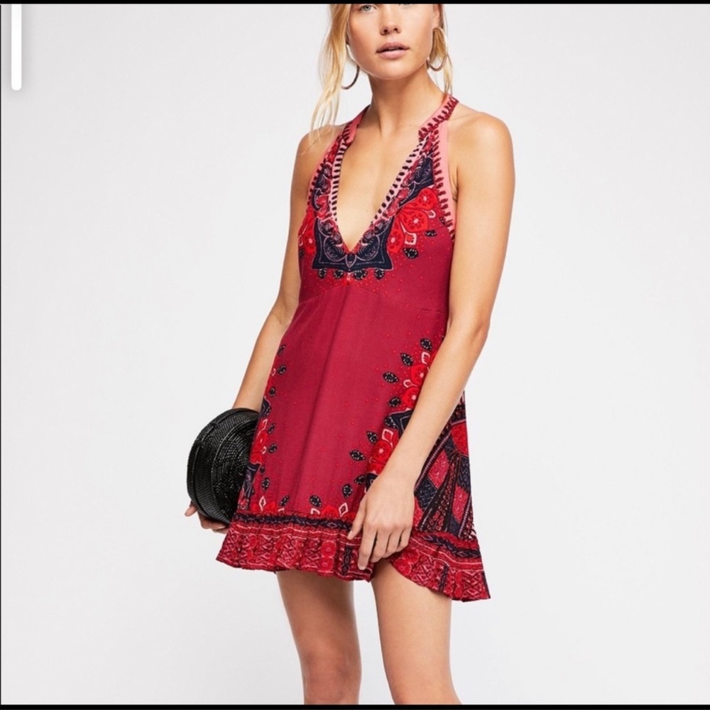 Free People “Steal the Sun” burgundy reversible sleeveless mini dress Size XS